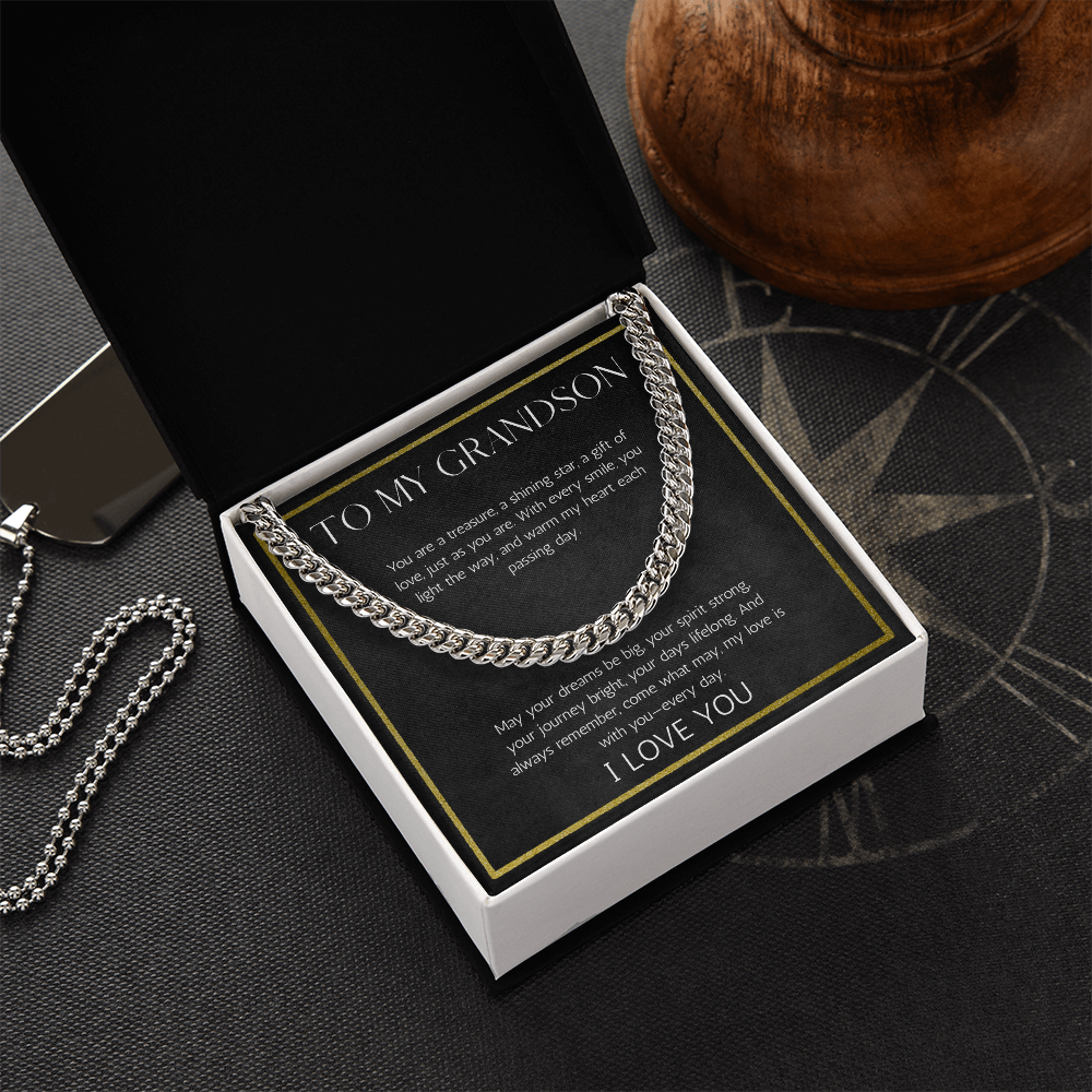 Grandson Gift from Grandparent Necklace Cuban Chain Jewelry for Grandson From Grandma Grandpa Birthday Graduation Christmas Gift
