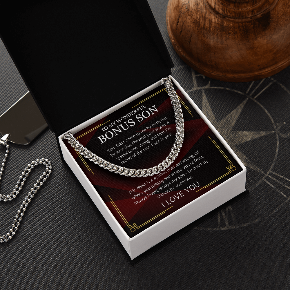 Bonus Son Gift, Birthday Gift For Bonus Son, Cuban Chain Stepson Birthday Gift, Graduation, Christmas Gift, Stepchild Gift, Step Kid Gift