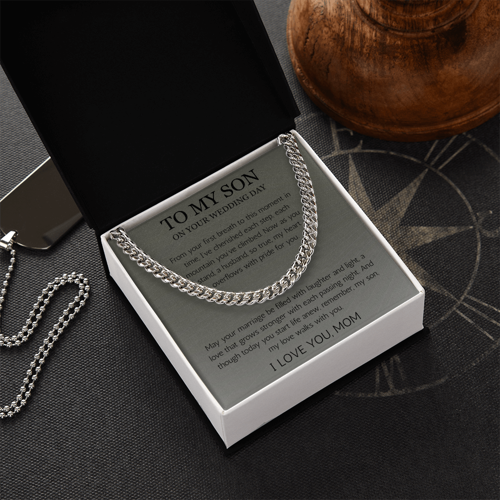 Mother to Son Wedding Gift, Gift From Mother, Groom Gift, Cuban Chain Necklace Gift For Son on Wedding Day, To My son Wedding Gift from Mom