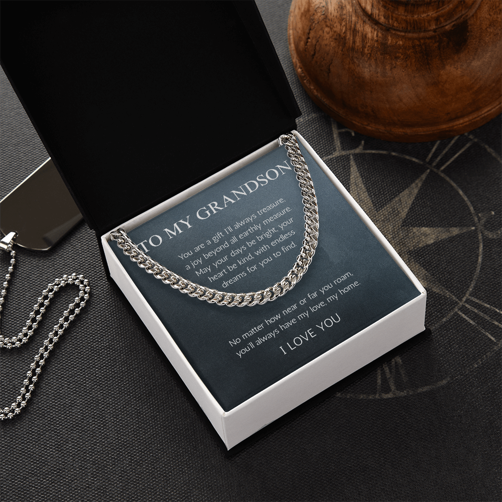 Grandson Gift Necklace Jewelry Cuban Chain for Grandson From Grandma Grandpa Nana Graduation Birthday Christmas Gift