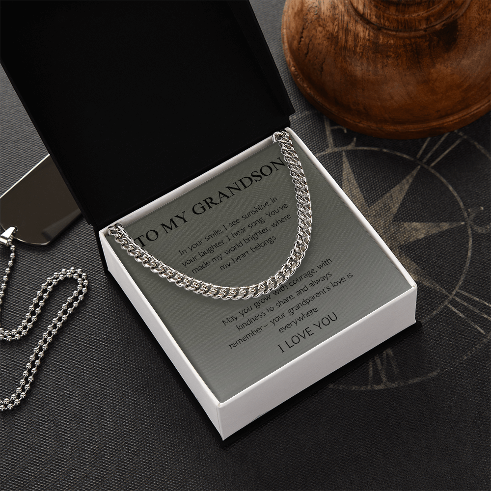 To My Grandson Gift Necklace Cuban Chain for Grandson From Grandma Grandpa Nana Graduation Birthday Christmas Gift