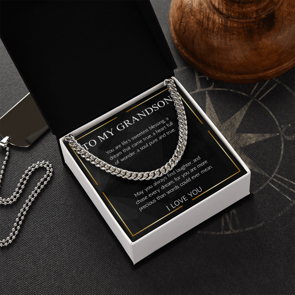 Grandson Gift Jewelry Necklace Cuban Chain for Grandson From Grandma Grandpa Nana Birthday Graduation Christmas Gift Grandparent