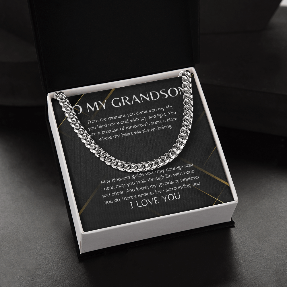Grandson Gift Necklace Cuban Chain Jewelry for Grandson From Grandma Grandpa Birthday Graduation Christmas Gift Grandparent