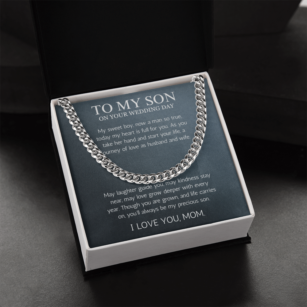 Mother to Son Wedding Gift, To My son Wedding Gift from Mom, Cuban Chain Necklace Gift For Son on Wedding Day, Gift From Mother, Groom Gift