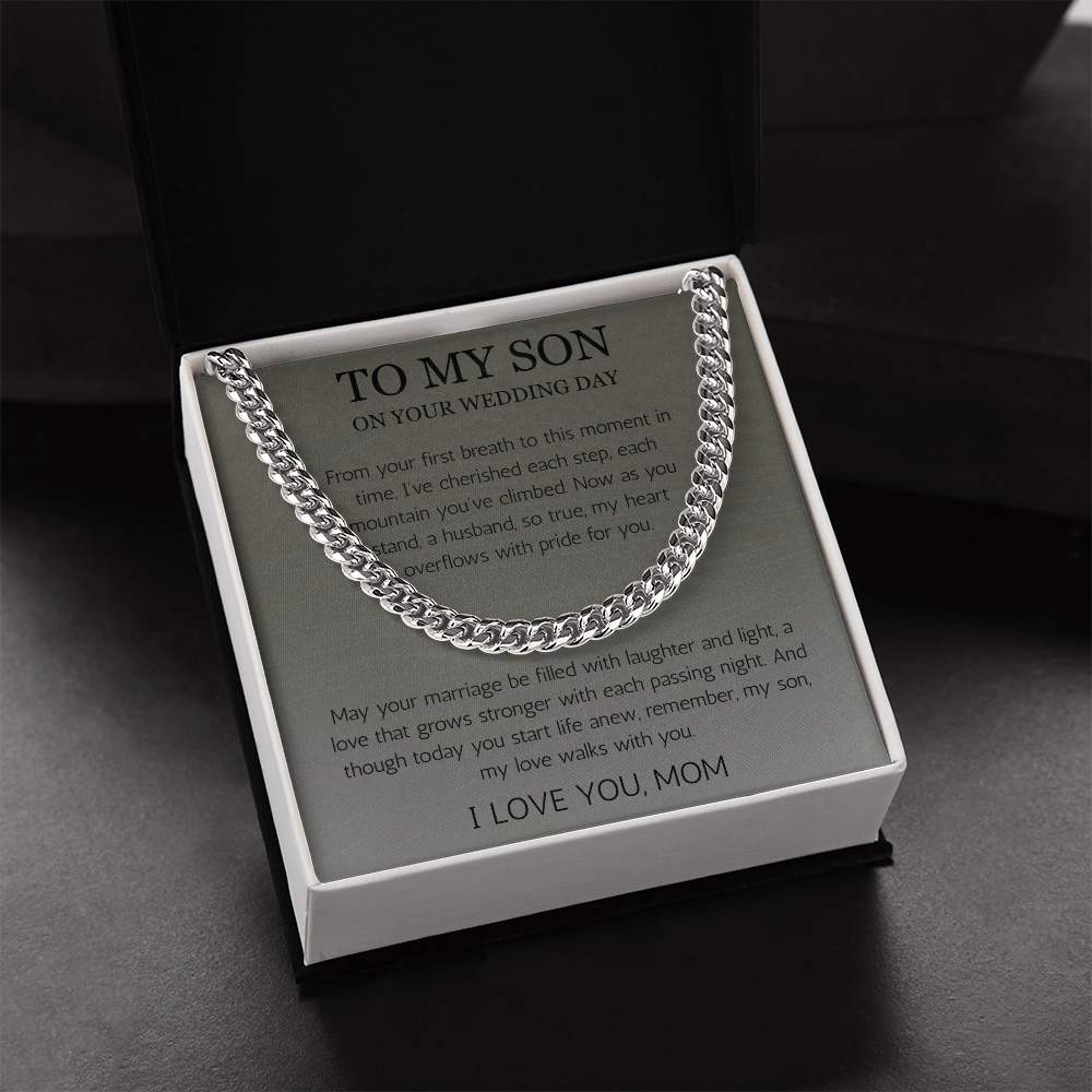 Mother to Son Wedding Gift, Gift From Mother, Groom Gift, Cuban Chain Necklace Gift For Son on Wedding Day, To My son Wedding Gift from Mom