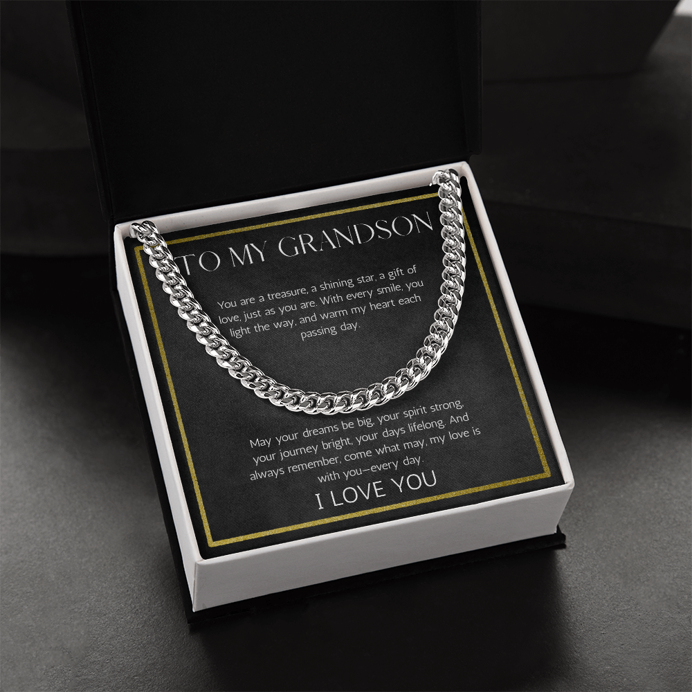 Grandson Gift from Grandparent Necklace Cuban Chain Jewelry for Grandson From Grandma Grandpa Birthday Graduation Christmas Gift