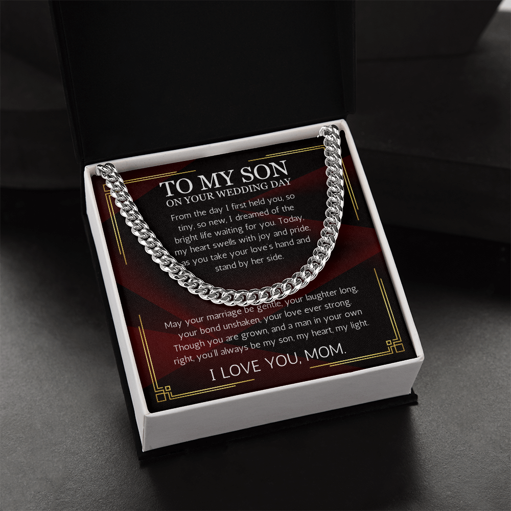Mother to Son Wedding Gift, Cuban Chain Necklace Gift For Son on Wedding Day, To My son Wedding Gift from Mom, Gift From Mother, Groom Gift