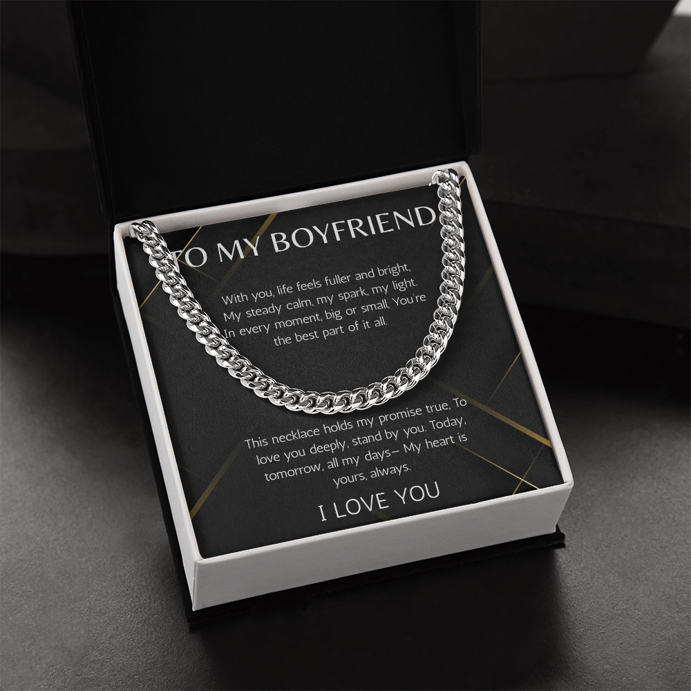 To My Boyfriend Gift Necklace, Cuban Chain Gift for Boyfriend for Valentines Day, Birthday, Anniversary, From Girlfriend