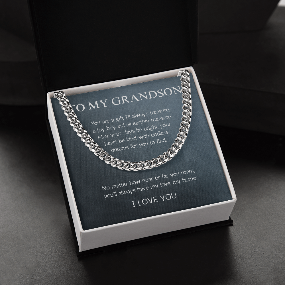 Grandson Gift Necklace Jewelry Cuban Chain for Grandson From Grandma Grandpa Nana Graduation Birthday Christmas Gift