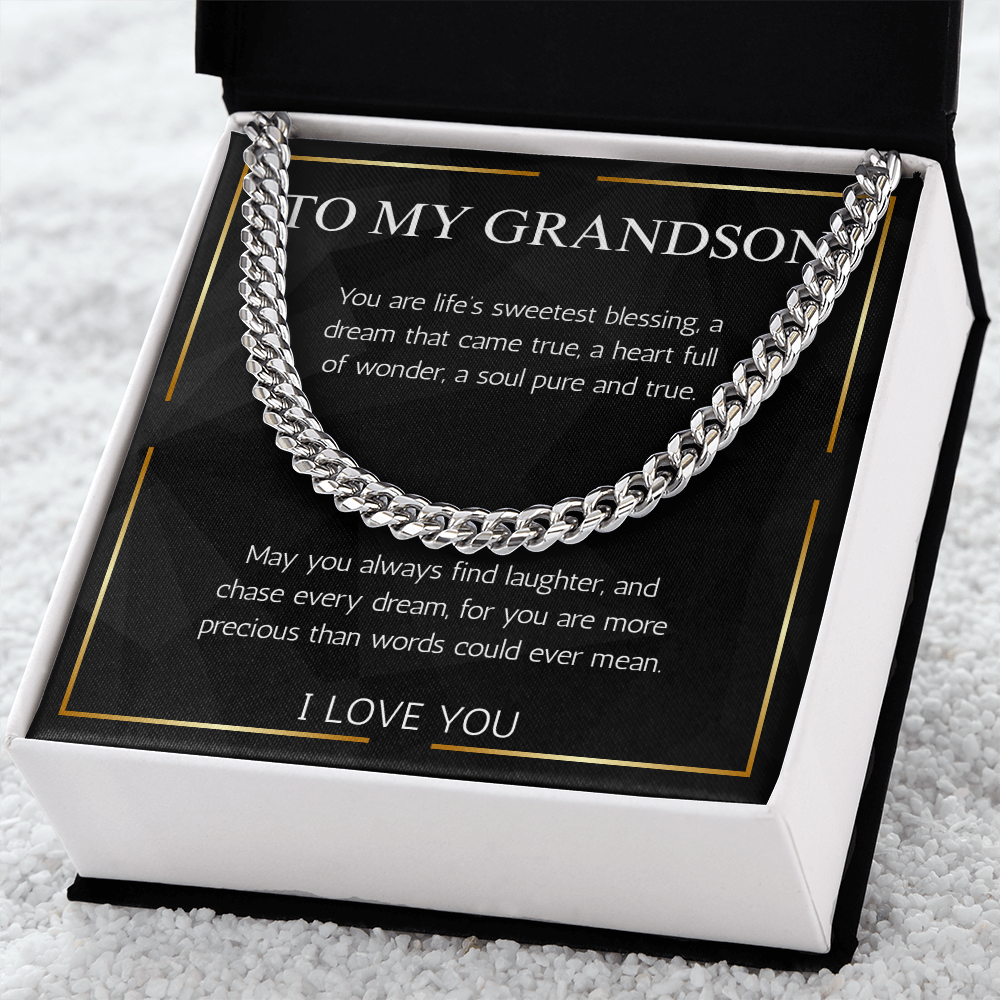 Grandson Gift Jewelry Necklace Cuban Chain for Grandson From Grandma Grandpa Nana Birthday Graduation Christmas Gift Grandparent