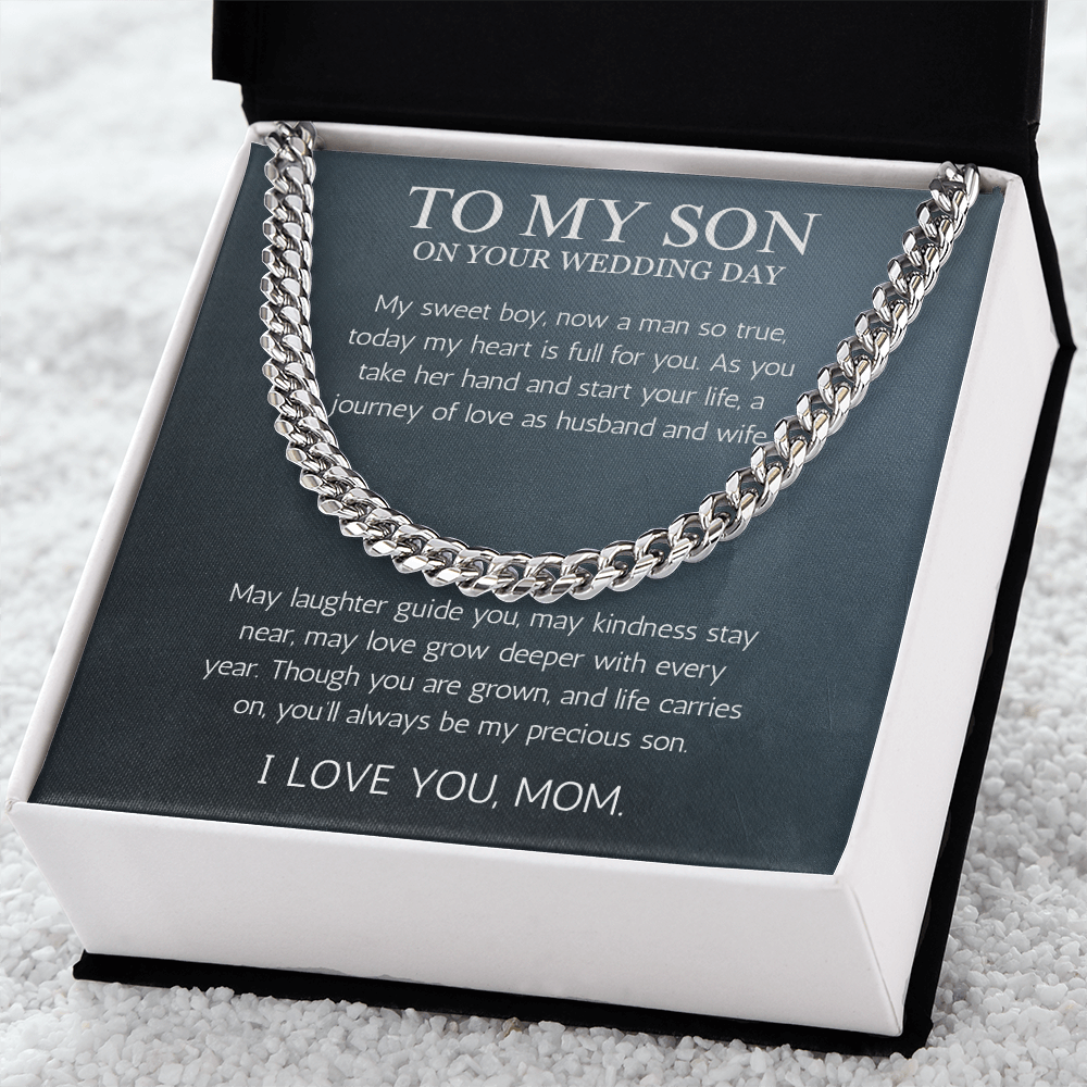 Mother to Son Wedding Gift, To My son Wedding Gift from Mom, Cuban Chain Necklace Gift For Son on Wedding Day, Gift From Mother, Groom Gift