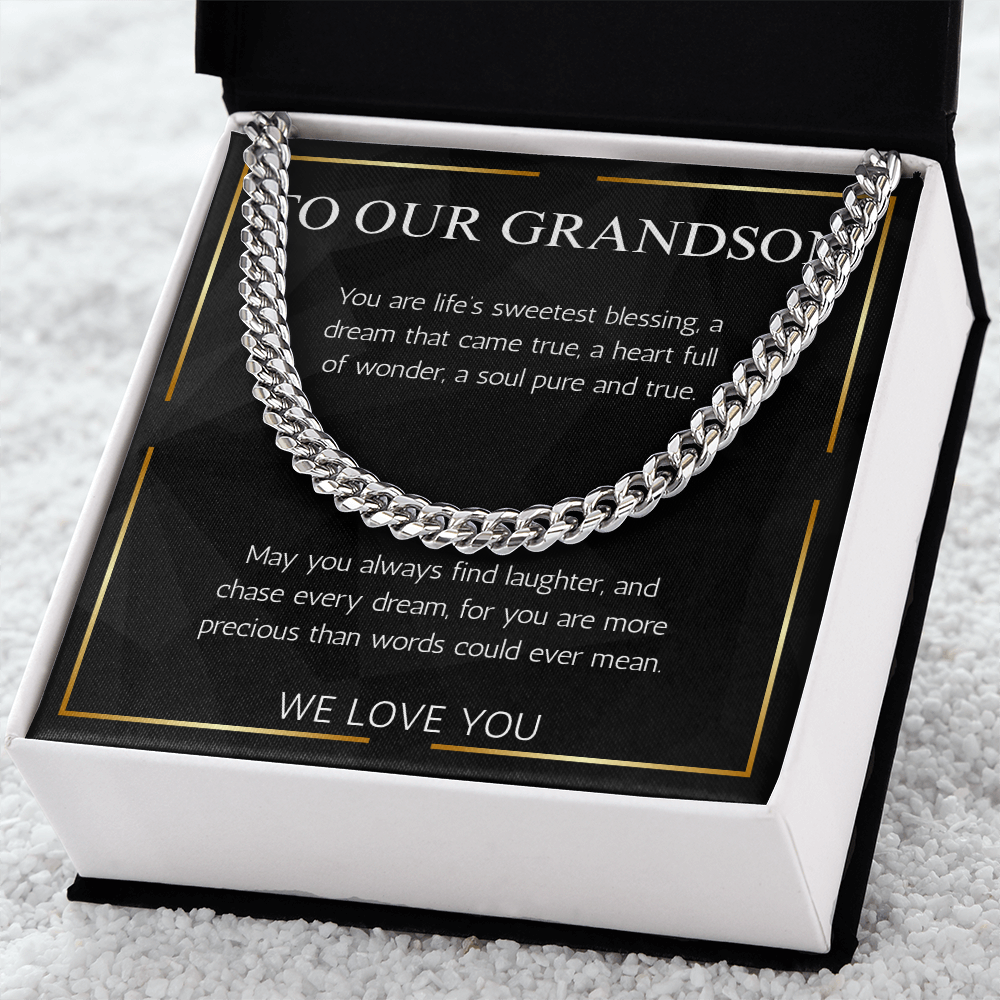 Grandson Gift Jewelry Necklace Cuban Chain for Grandson From Both Grandma Grandpa  Birthday Graduation