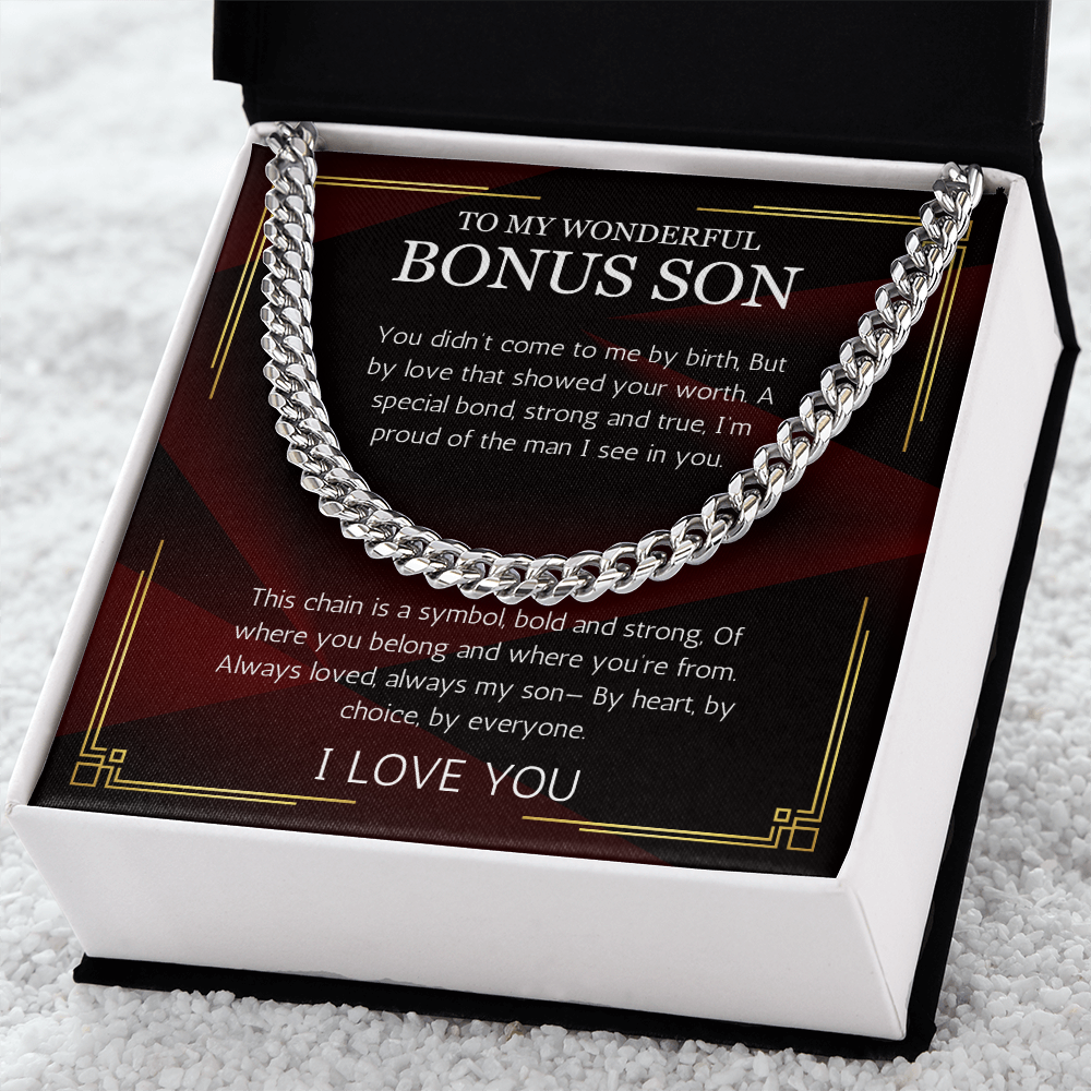 Bonus Son Gift, Birthday Gift For Bonus Son, Cuban Chain Stepson Birthday Gift, Graduation, Christmas Gift, Stepchild Gift, Step Kid Gift