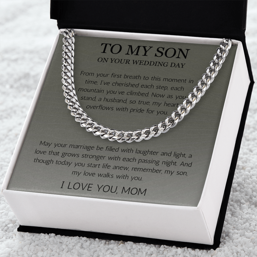 Mother to Son Wedding Gift, Gift From Mother, Groom Gift, Cuban Chain Necklace Gift For Son on Wedding Day, To My son Wedding Gift from Mom