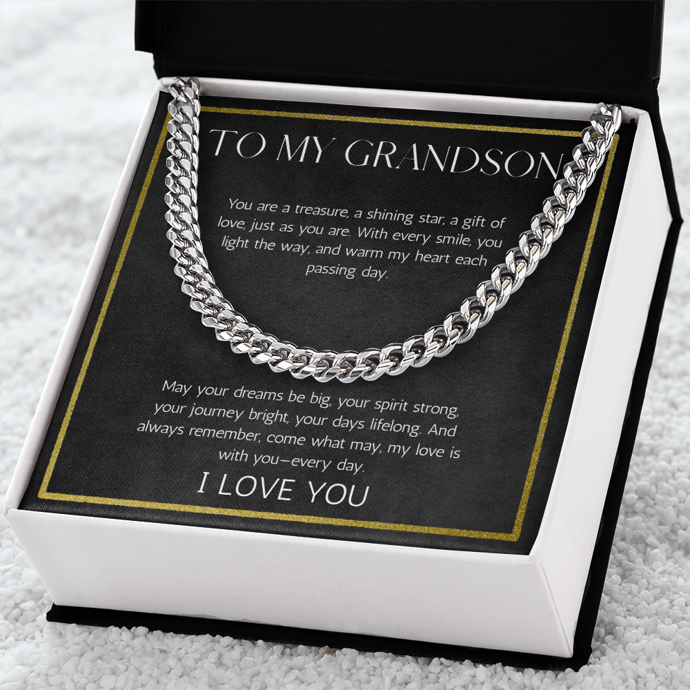 Grandson Gift from Grandparent Necklace Cuban Chain Jewelry for Grandson From Grandma Grandpa Birthday Graduation Christmas Gift