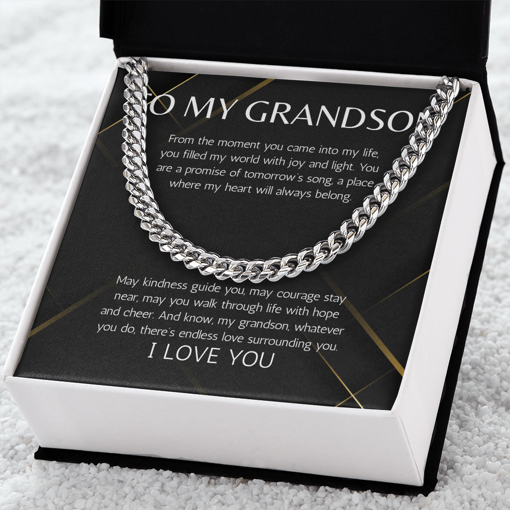 Grandson Gift Necklace Cuban Chain Jewelry for Grandson From Grandma Grandpa Birthday Graduation Christmas Gift Grandparent