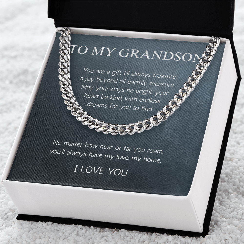 Grandson Gift Necklace Jewelry Cuban Chain for Grandson From Grandma Grandpa Nana Graduation Birthday Christmas Gift