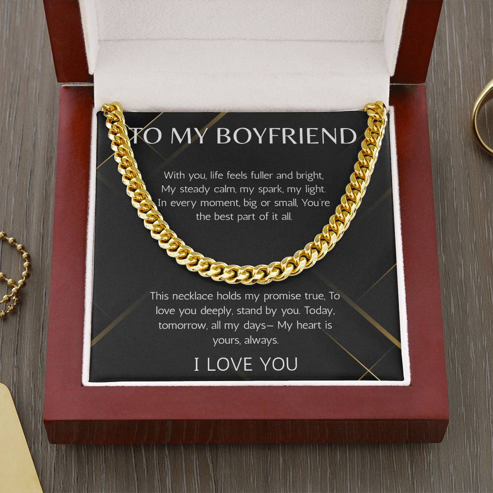To My Boyfriend Gift Necklace, Cuban Chain Gift for Boyfriend for Valentines Day, Birthday, Anniversary, From Girlfriend