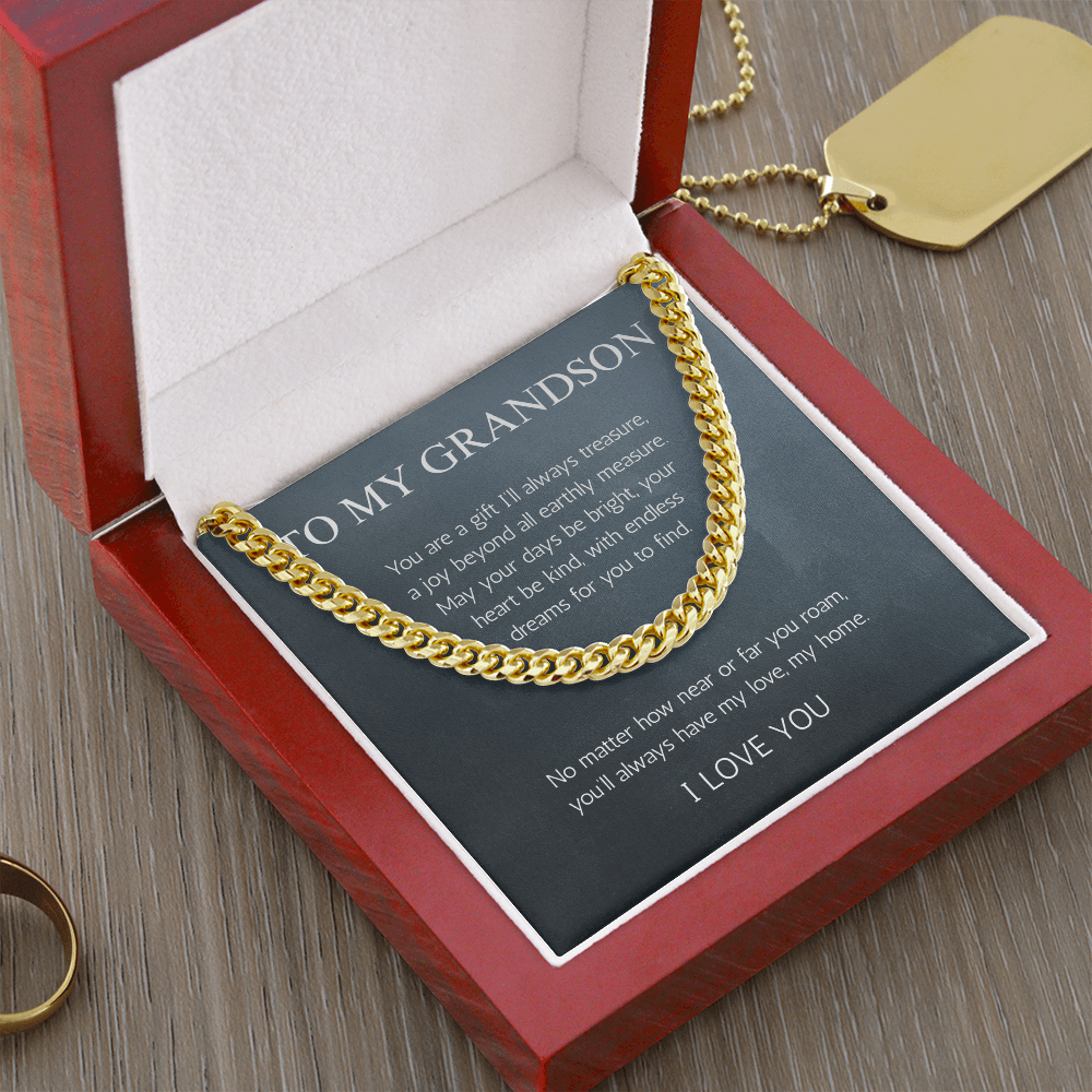 Grandson Gift Necklace Jewelry Cuban Chain for Grandson From Grandma Grandpa Nana Graduation Birthday Christmas Gift