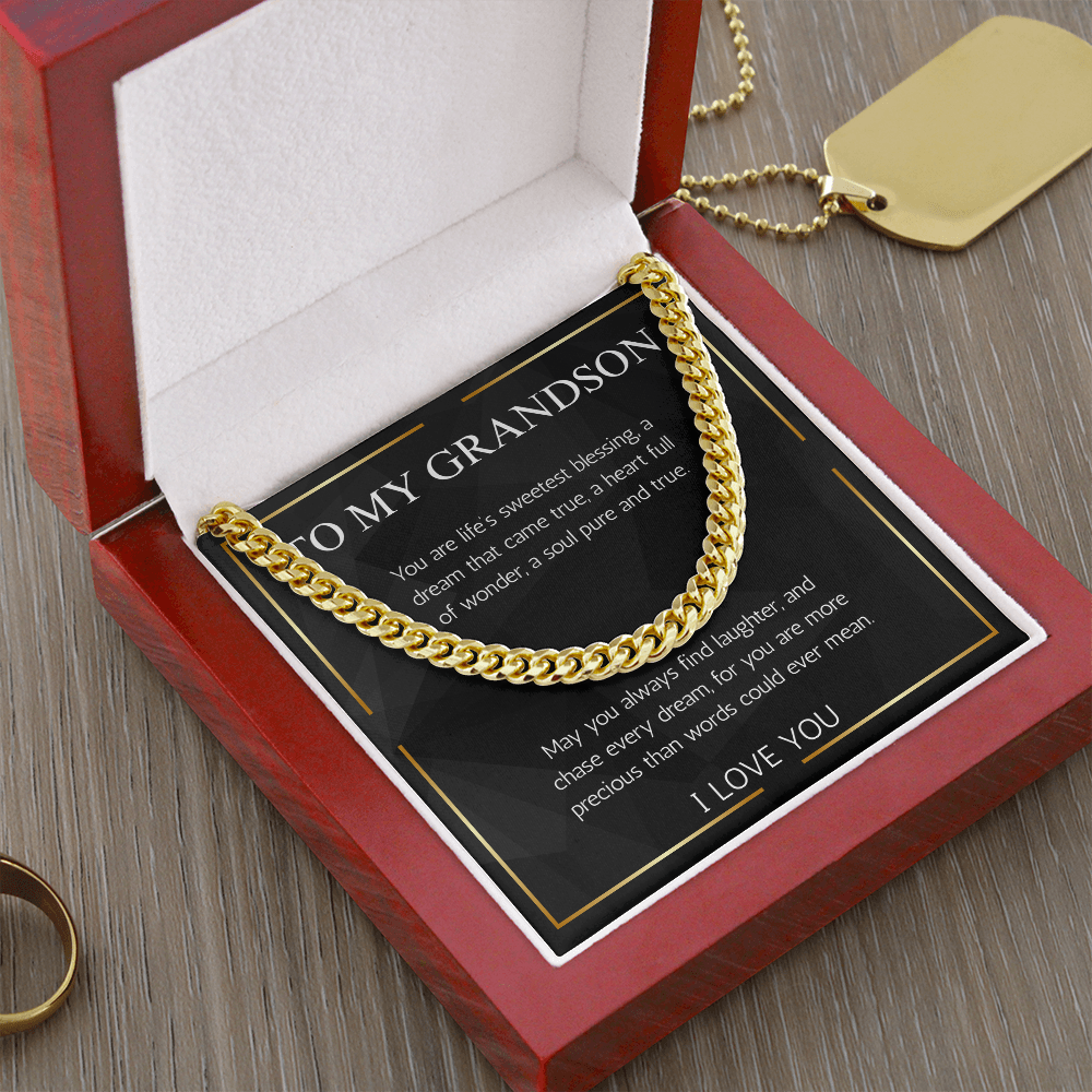 Grandson Gift Jewelry Necklace Cuban Chain for Grandson From Grandma Grandpa Nana Birthday Graduation Christmas Gift Grandparent