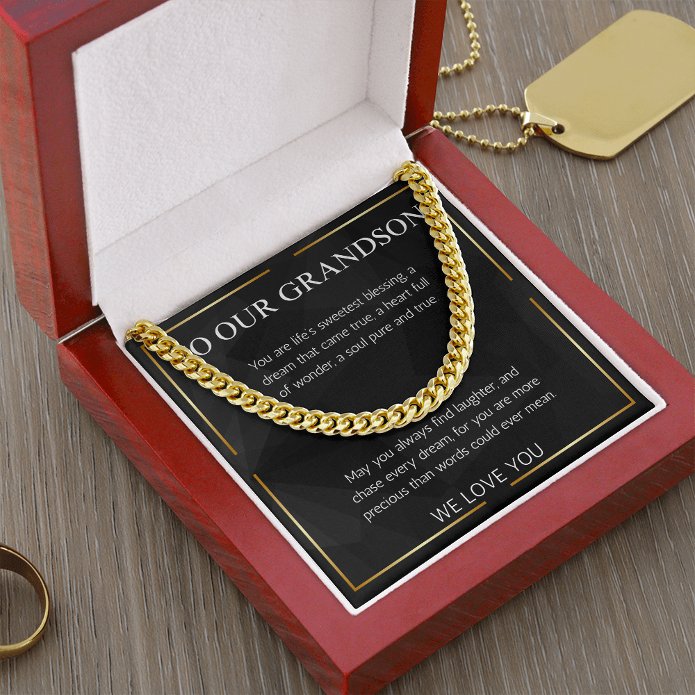Grandson Gift Jewelry Necklace Cuban Chain for Grandson From Both Grandma Grandpa  Birthday Graduation