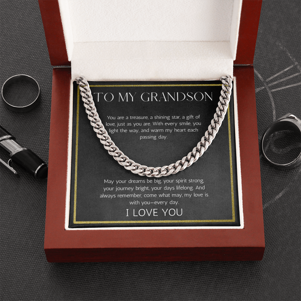Grandson Gift from Grandparent Necklace Cuban Chain Jewelry for Grandson From Grandma Grandpa Birthday Graduation Christmas Gift