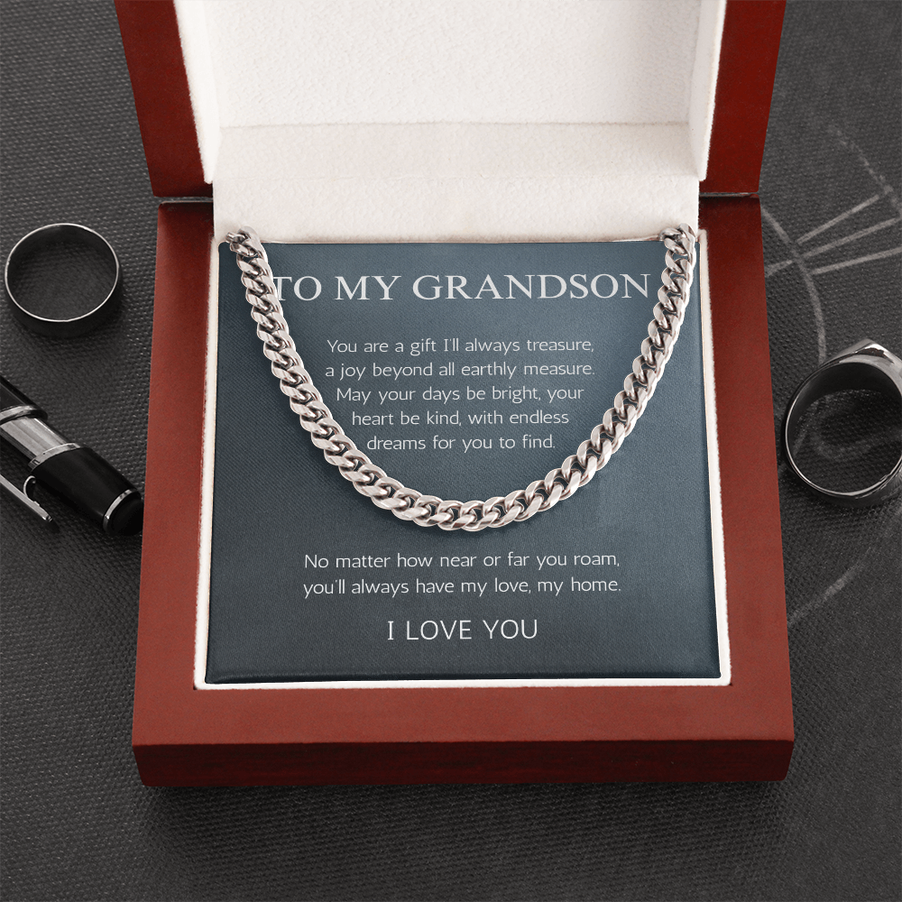 Grandson Gift Necklace Jewelry Cuban Chain for Grandson From Grandma Grandpa Nana Graduation Birthday Christmas Gift