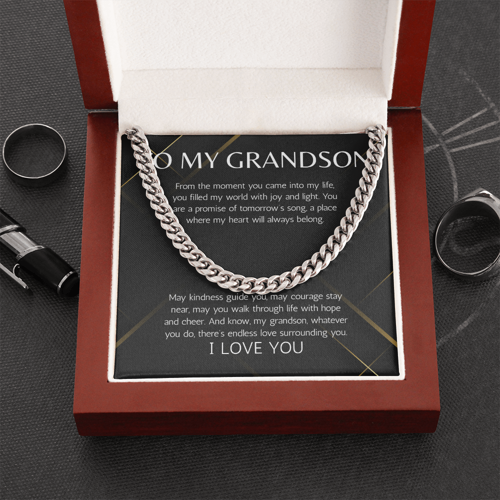 Grandson Gift Necklace Cuban Chain Jewelry for Grandson From Grandma Grandpa Birthday Graduation Christmas Gift Grandparent