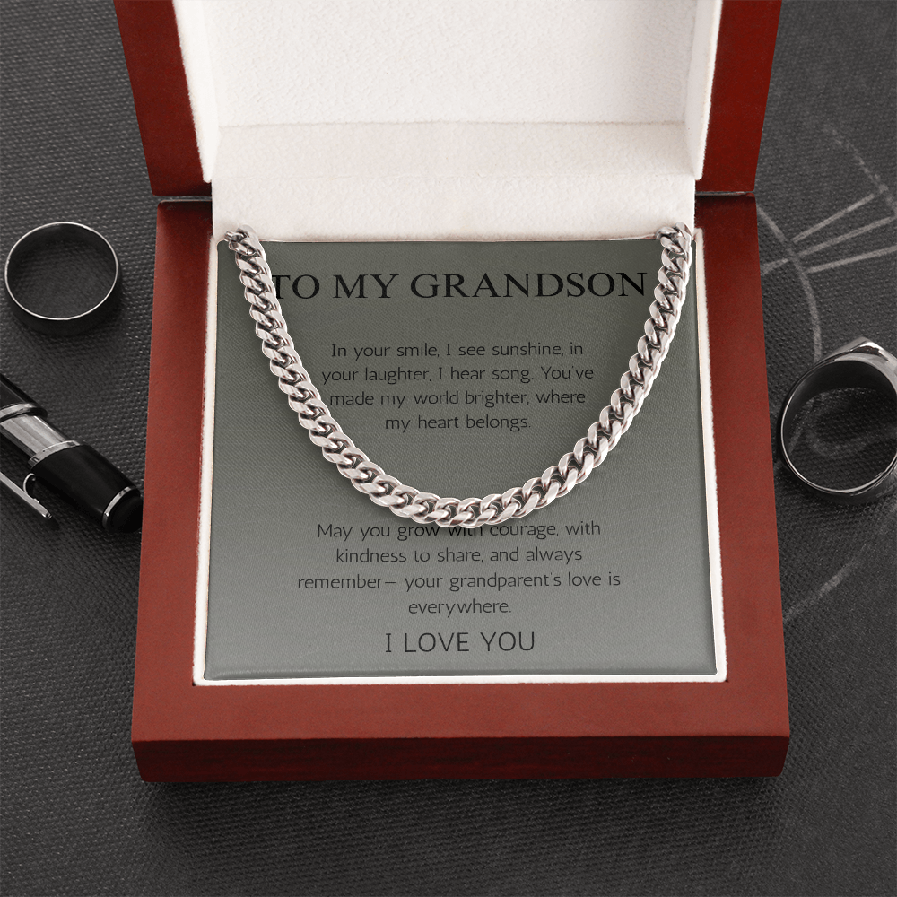 To My Grandson Gift Necklace Cuban Chain for Grandson From Grandma Grandpa Nana Graduation Birthday Christmas Gift