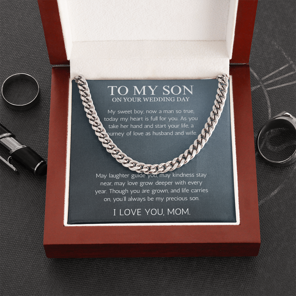 Mother to Son Wedding Gift, To My son Wedding Gift from Mom, Cuban Chain Necklace Gift For Son on Wedding Day, Gift From Mother, Groom Gift