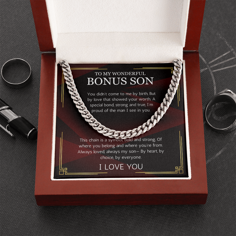 Bonus Son Gift, Birthday Gift For Bonus Son, Cuban Chain Stepson Birthday Gift, Graduation, Christmas Gift, Stepchild Gift, Step Kid Gift