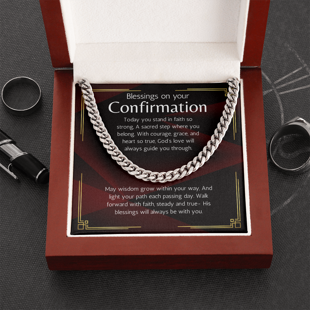 Confirmation Gift for Boys or Men Cuban Chain Necklace with Sentimental Message for Son, Grandson, Nephew, Brother