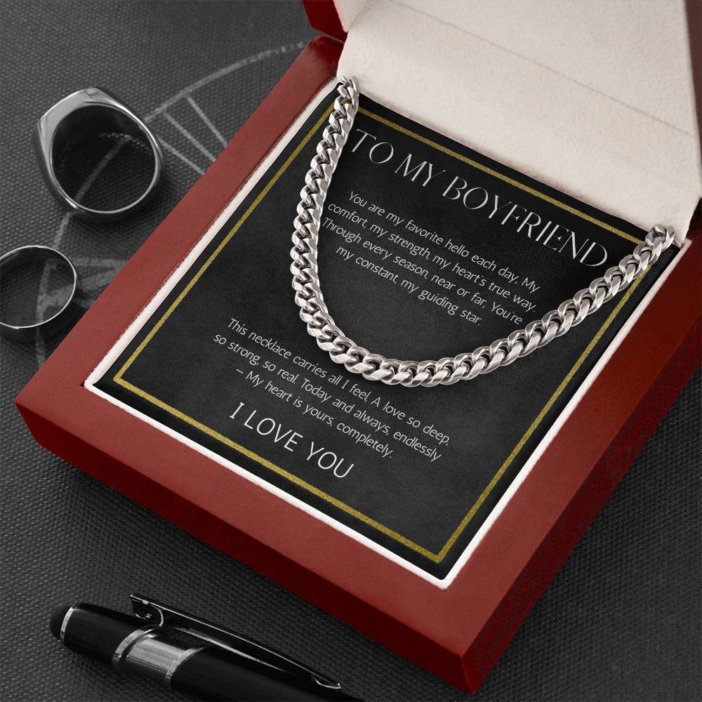 Boyfriend Valentines Day Birthday Anniversary Gift Necklace, Cuban chain Necklace For Boyfriend From Girlfriend, Love Message Card Necklace