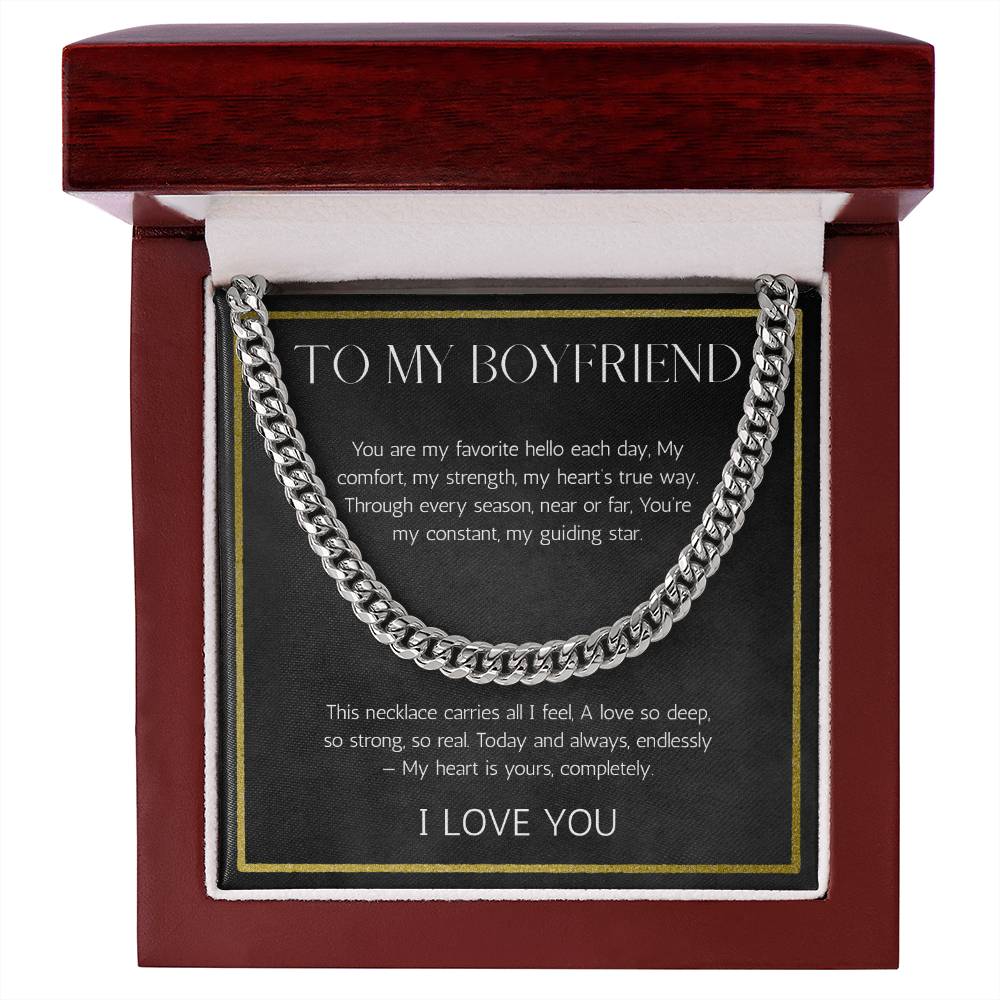 Boyfriend Valentines Day Birthday Anniversary Gift Necklace, Cuban chain Necklace For Boyfriend From Girlfriend, Love Message Card Necklace