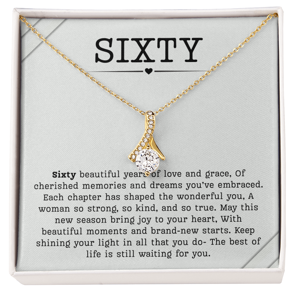 60th Birthday Necklace, Turning 60 Jewelry, Milestone sixty Birthday Gift Alluring Beauty Present