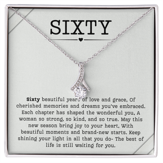 60th Birthday Necklace, Turning 60 Jewelry, Milestone sixty Birthday Gift Alluring Beauty Present