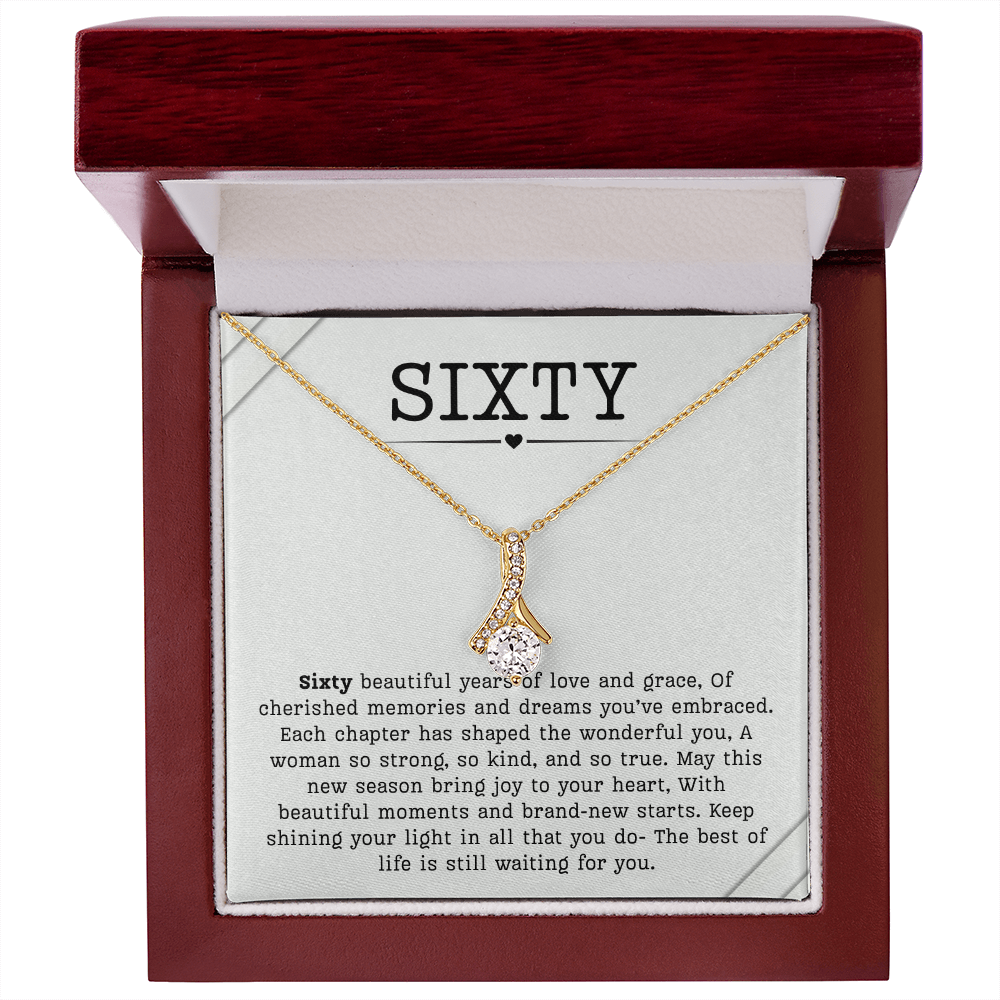 60th Birthday Necklace, Turning 60 Jewelry, Milestone sixty Birthday Gift Alluring Beauty Present