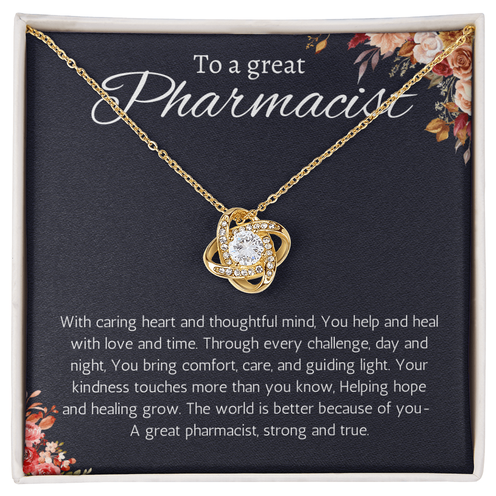 Pharmacist Gift Love Knot Necklace Graduation, Retirement, Appreciation, Christmas, Birthday or Thank You Present