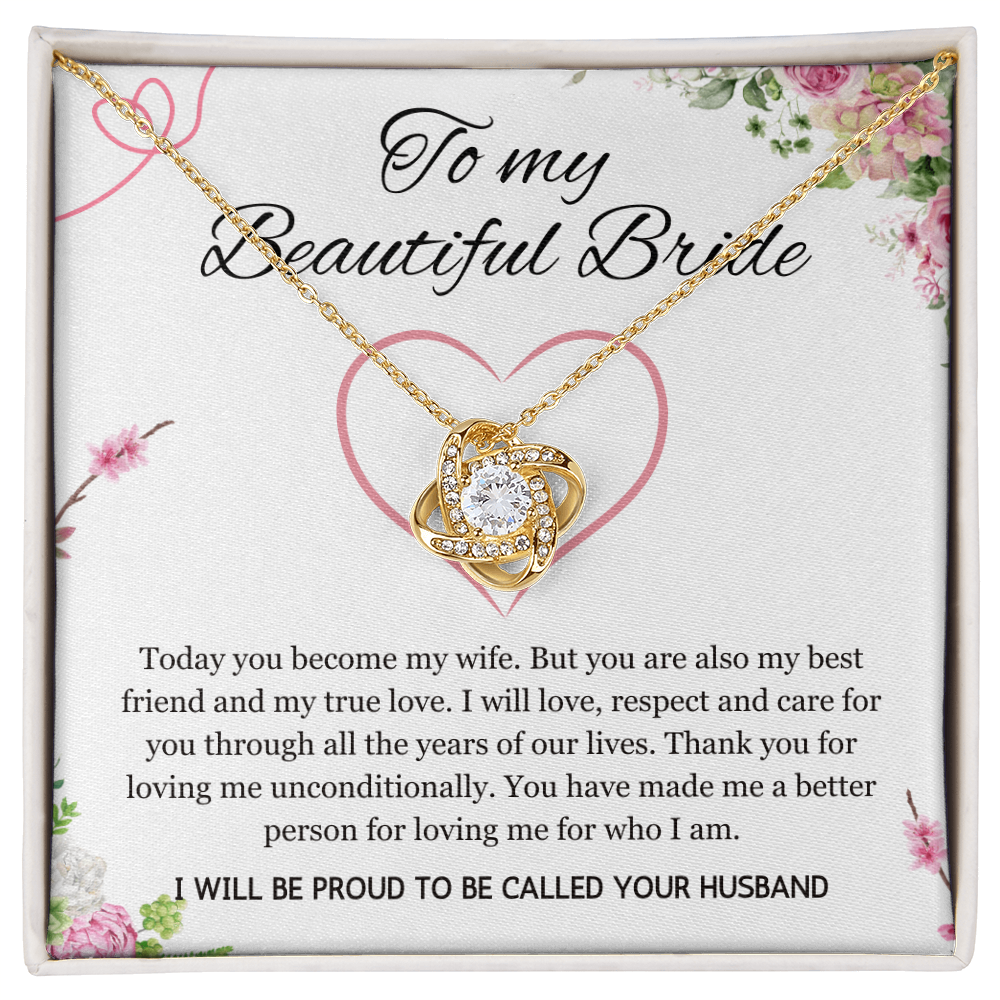 Wedding Day Gift for Bride from Groom, Love Knot Necklace to My Beautiful Wife from Husband Present Jewelry