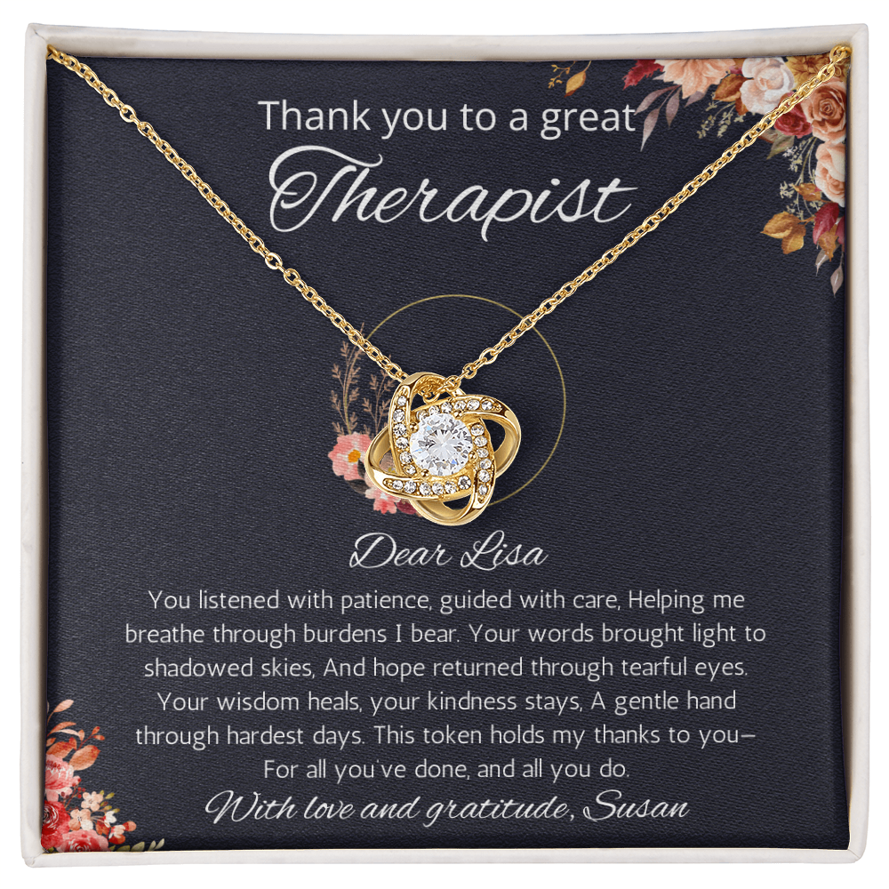 Therapist Gift Necklace, Personalized Love Knot Necklace For Therapist, Speech Therapist, Respiratory, ABA. Occupational, Mental Health