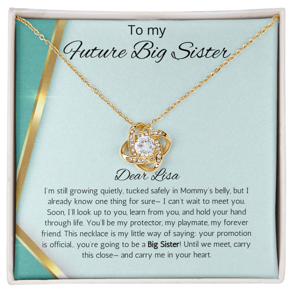 Promoted to Big Sister New Sister Gift Personalized Gift Necklace Love Knot Jewelry Baby shower Soon to Be Sister reveal Announcement
