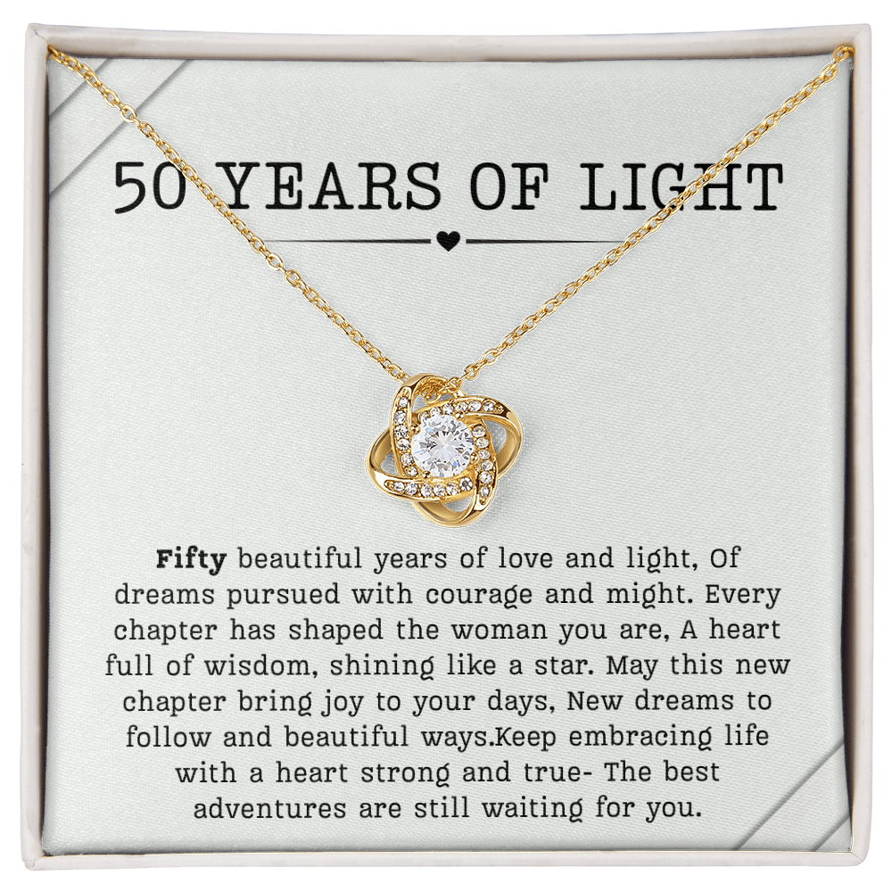 50th Birthday Necklace, Turning 50 Jewelry, Milestone Fifty Birthday Gift Love Knot Present