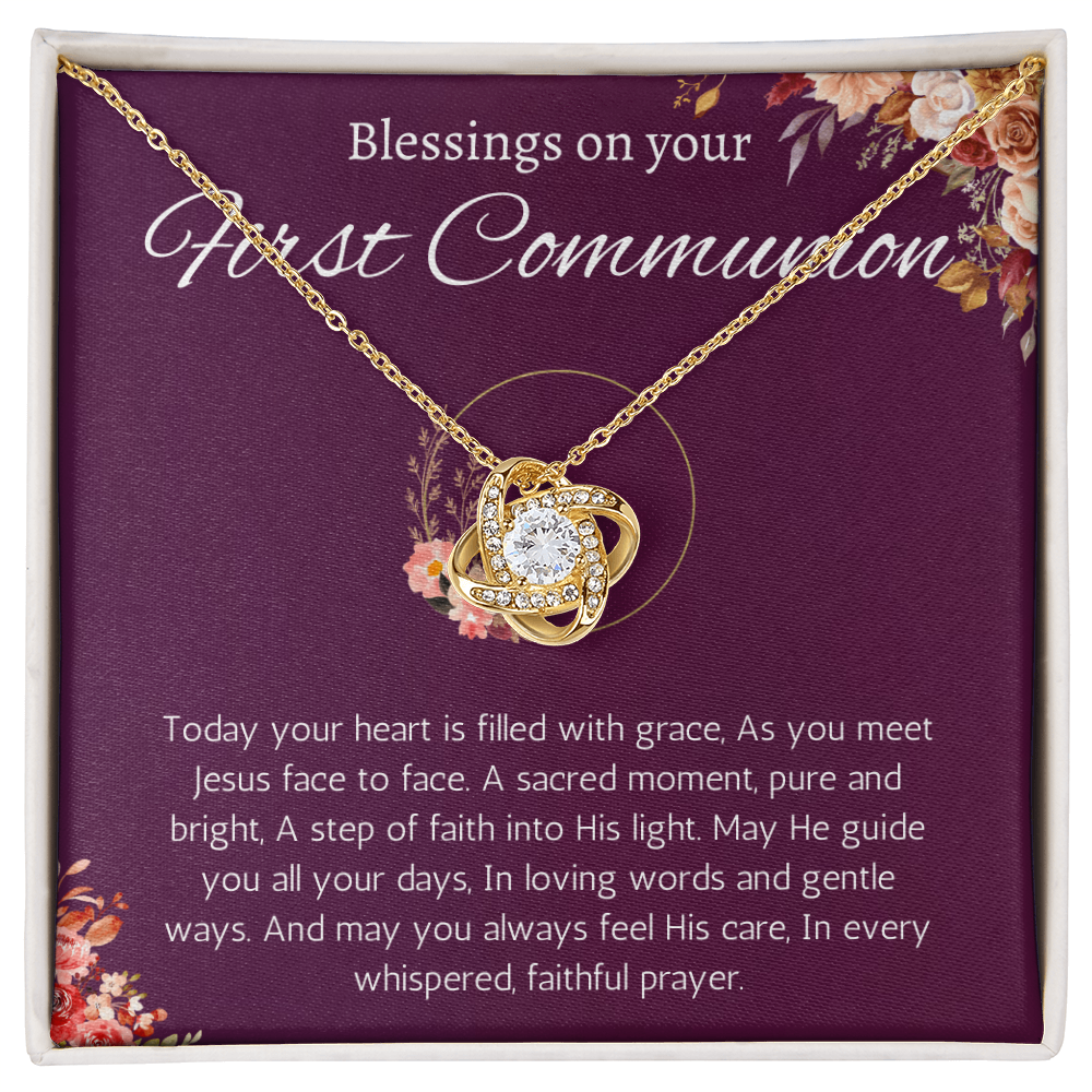 First Communion Gift Necklace, Holy Communion Gift Necklace for Daughter Sister Friend Goddaughter Holy Communion Love Knot Jewelry