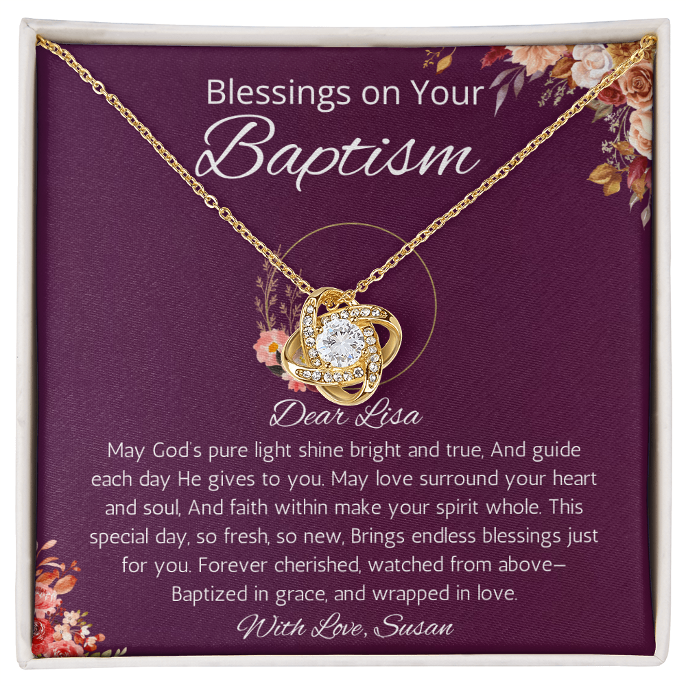 Baptism Gift for Girl, Personalized Love Knot Gift Necklace For Baptism, Adult Baptism Jewelry, Daughter, Goddaughter Baptism, Christening Gift
