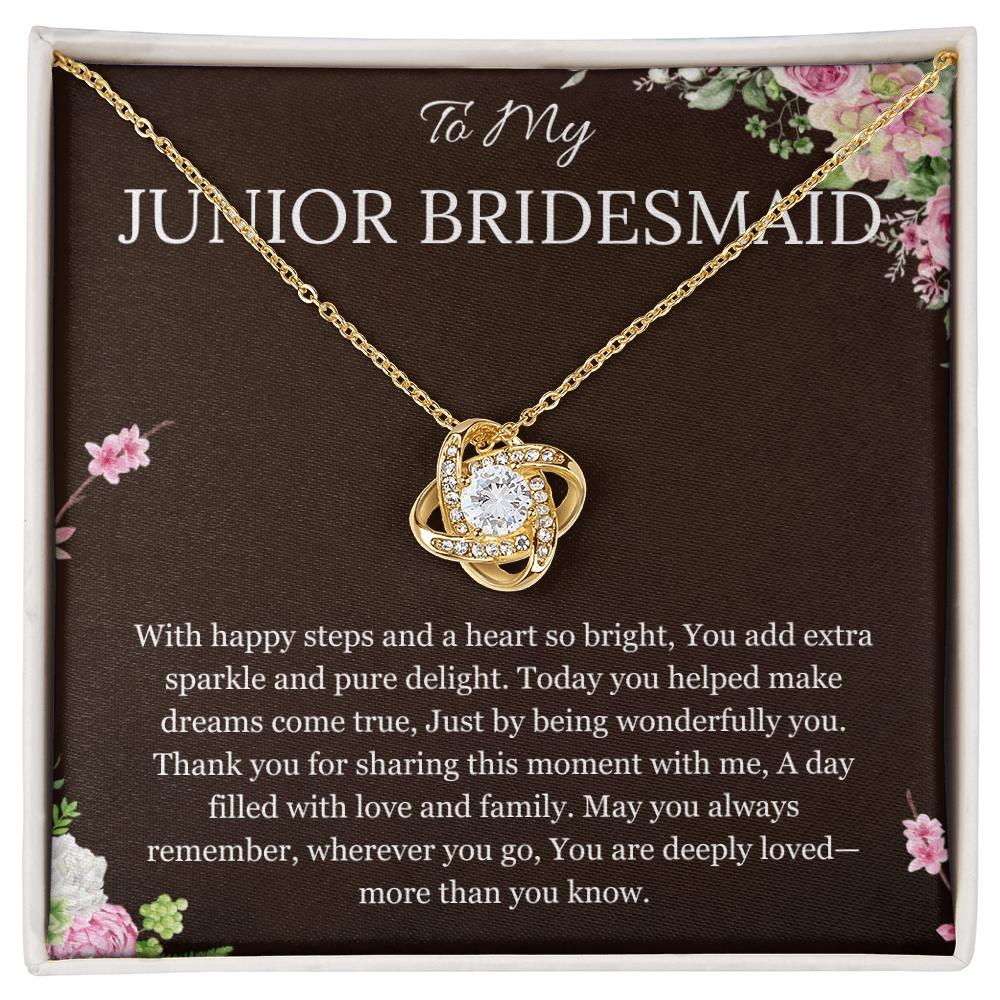 Junior Bridesmaid Gift Necklace, Wedding Day Gift for Bridesmaid, Flower Girl Gift Jewelry Love Knot Necklace For Bridesmaid