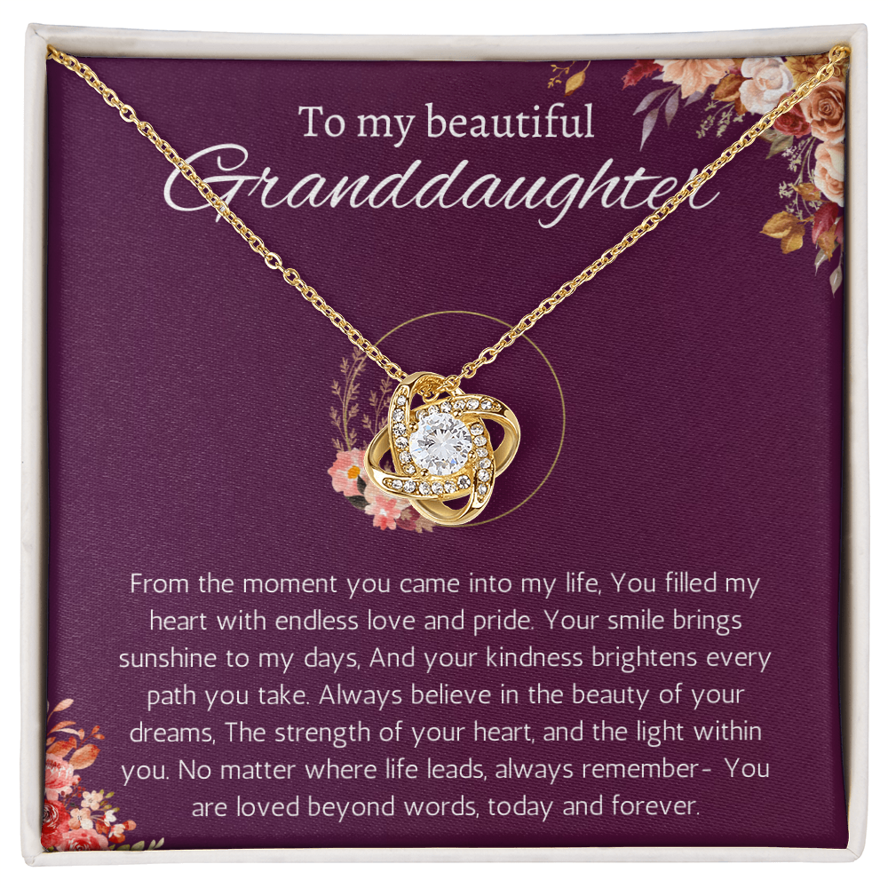 Granddaughter Gift Necklace for Birthday Christmas, Valentines, Mothers Day, Graduation Jewelry from Grandpa Grandma Love Knot