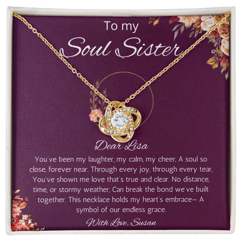 Soul Sister Gift Necklace, Personalized Love Knot Gift Necklace For Soul Sister, Best Friend Jewelry, Unbiological Sister, Bestie Gift Necklace