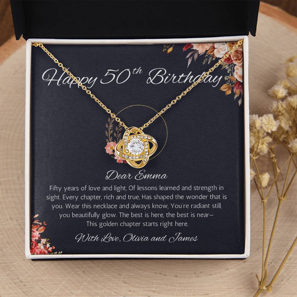 50th Birthday Gift for Women, Personalized 50th Birthday Love Knot Gift Necklace, Fiftieth Birthday Gift Jewelry for Women, Mom, Wife, Sister