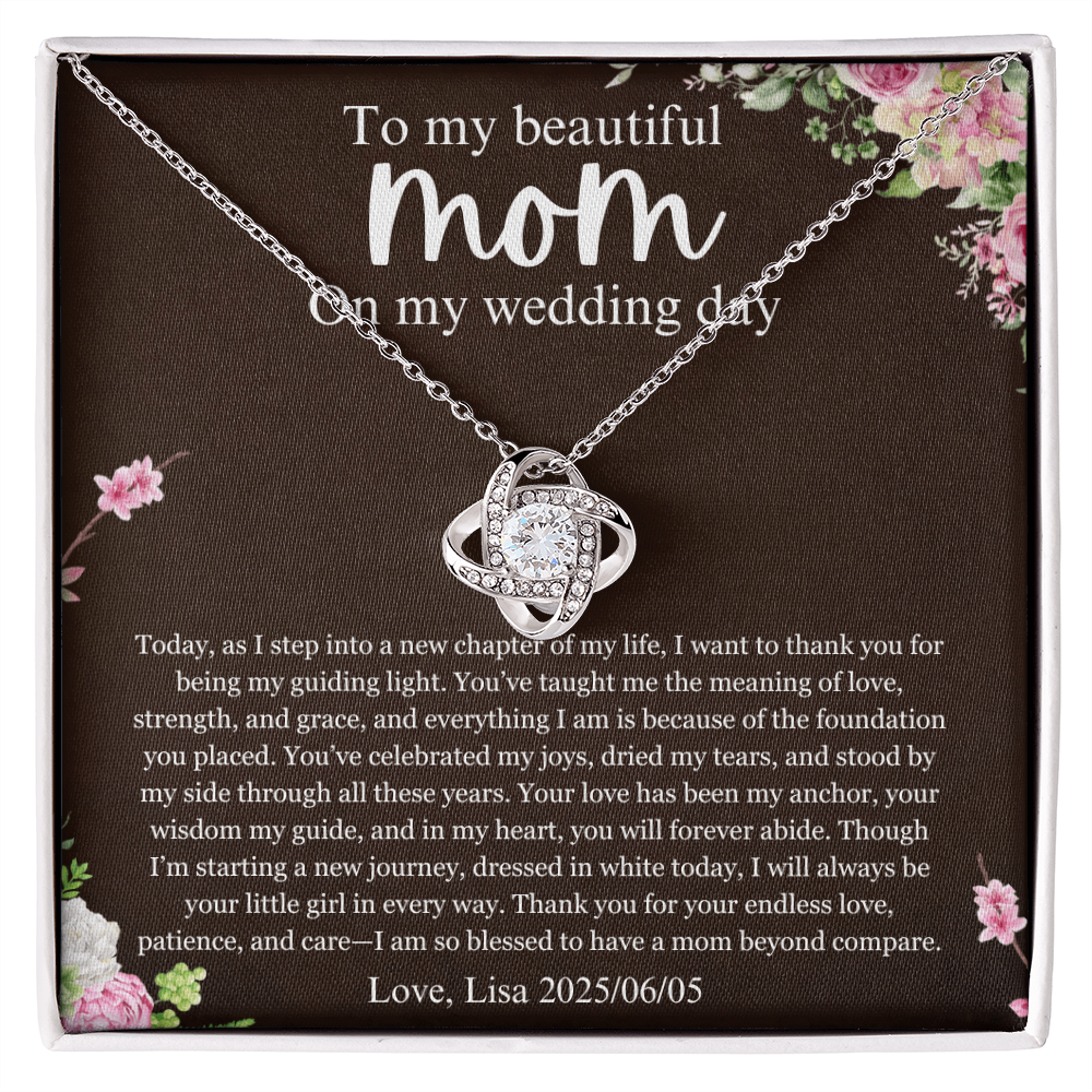Mother of the Bride Gift From Daughter, Wedding Day Gift for mom, Love Knot Necklace, Mother of the Bride Necklace From Bride, Mom of Bride