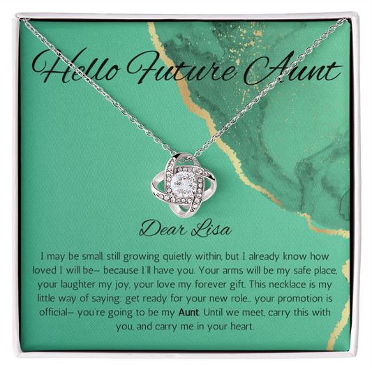New Aunt Necklace Gift Promoted to Auntie Personalized Gift Message Card Jewelry For New Auntie Promoted to Auntie Love Knot Necklace